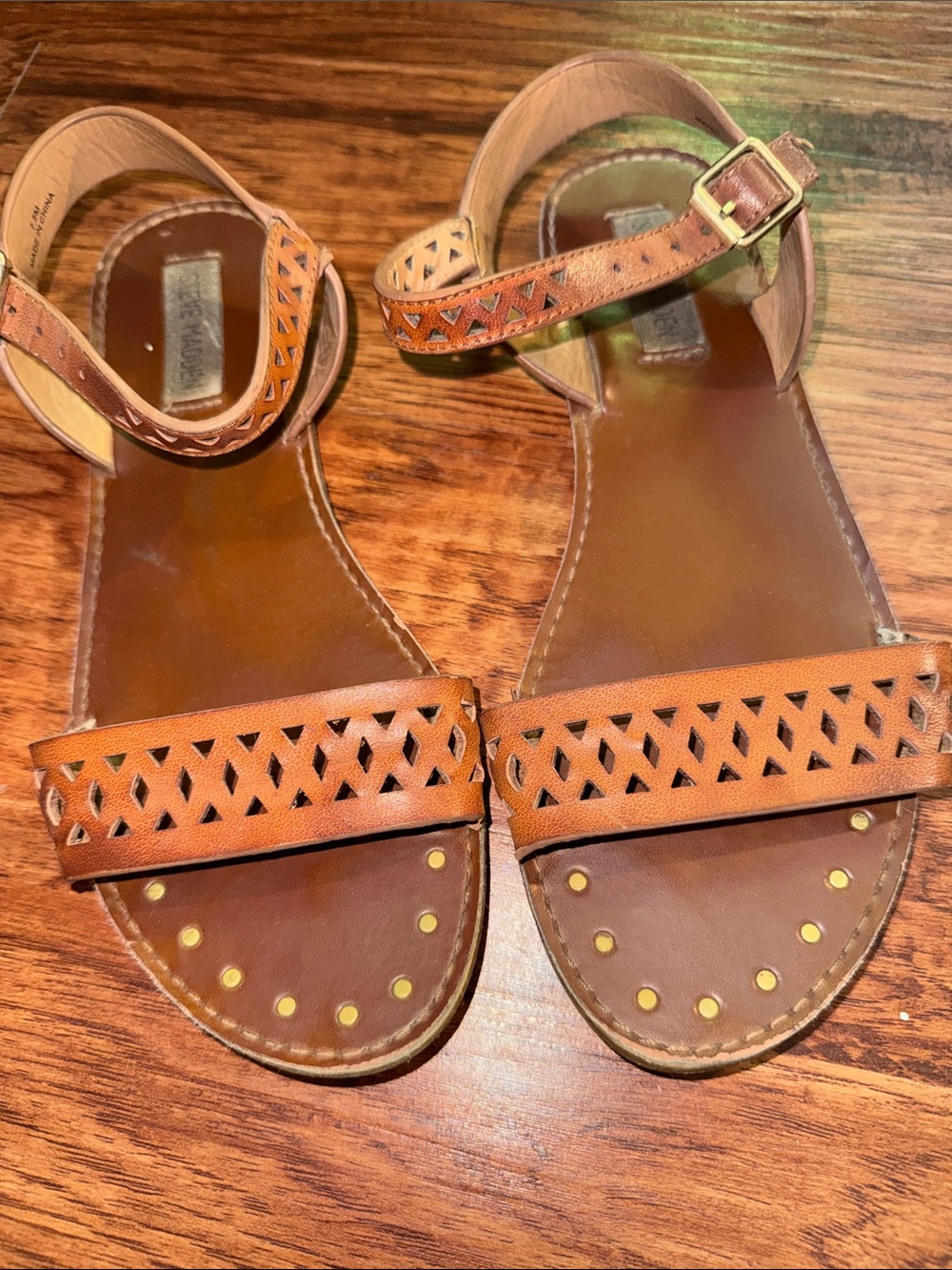Steve Madden Tan Cutout Ankle-Strap Sandals